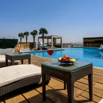 Hotel resort pool with loungers